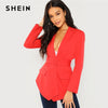 SHEIN Orange Elegant Office Lady Notch Collar Adjustable Belted Solid Blazer 2018 Autumn Highstreet Women Coats And Outerwear